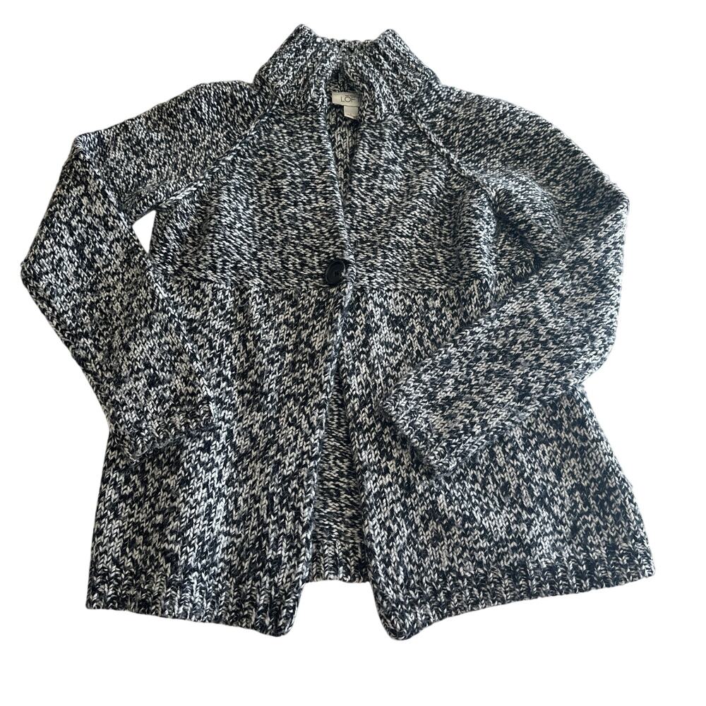 Ann Taylor Loft Black Marled Long Sleeve Cardigan - Large
